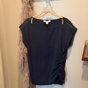 Michael Kors Dark Blue Blouse with Gold Accents